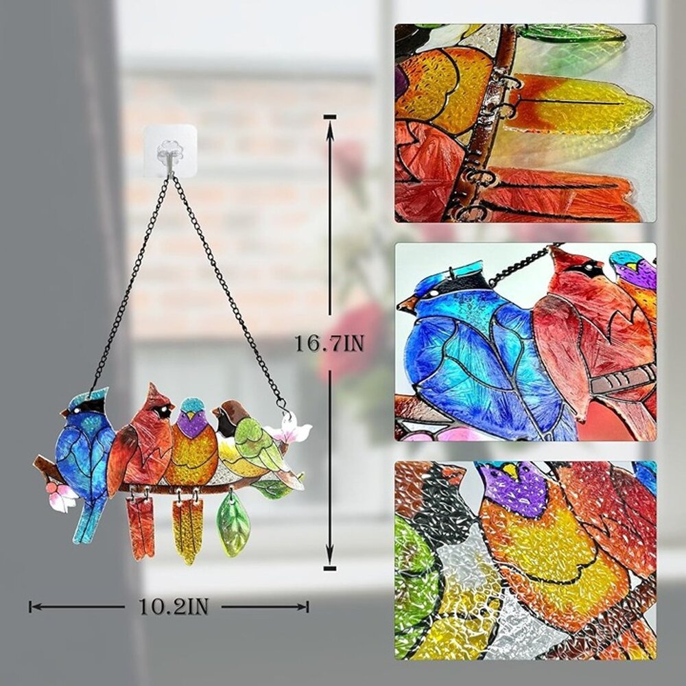 NEW Stained Glass Window Hanging - Hummingbird on Branch Suncatcher Hand-Painted - Picture 7 of 9